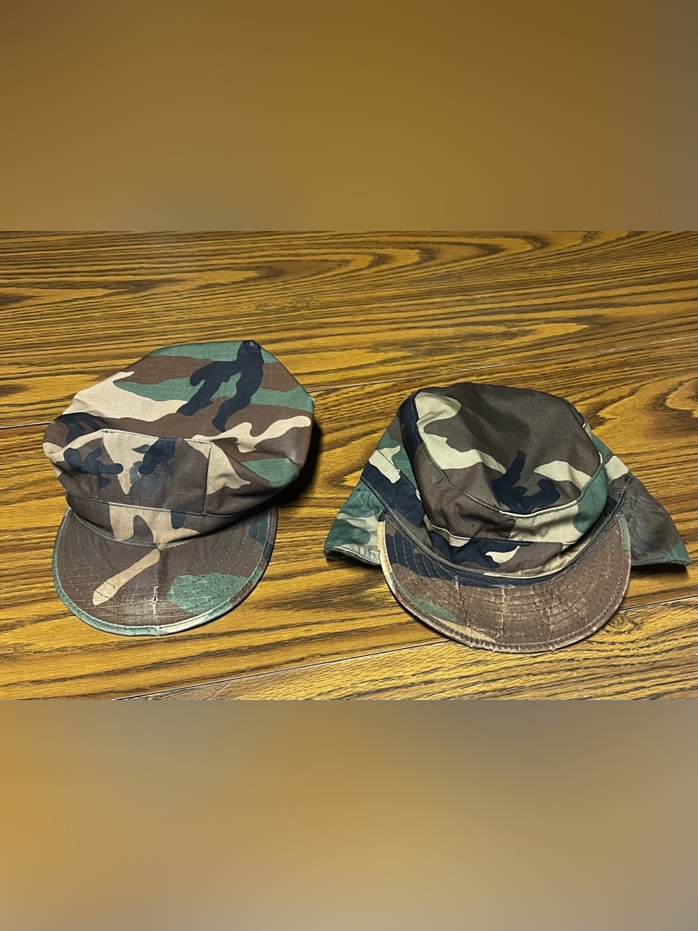 Camo Military-Style Caps - Green Brown Woodland Pattern
